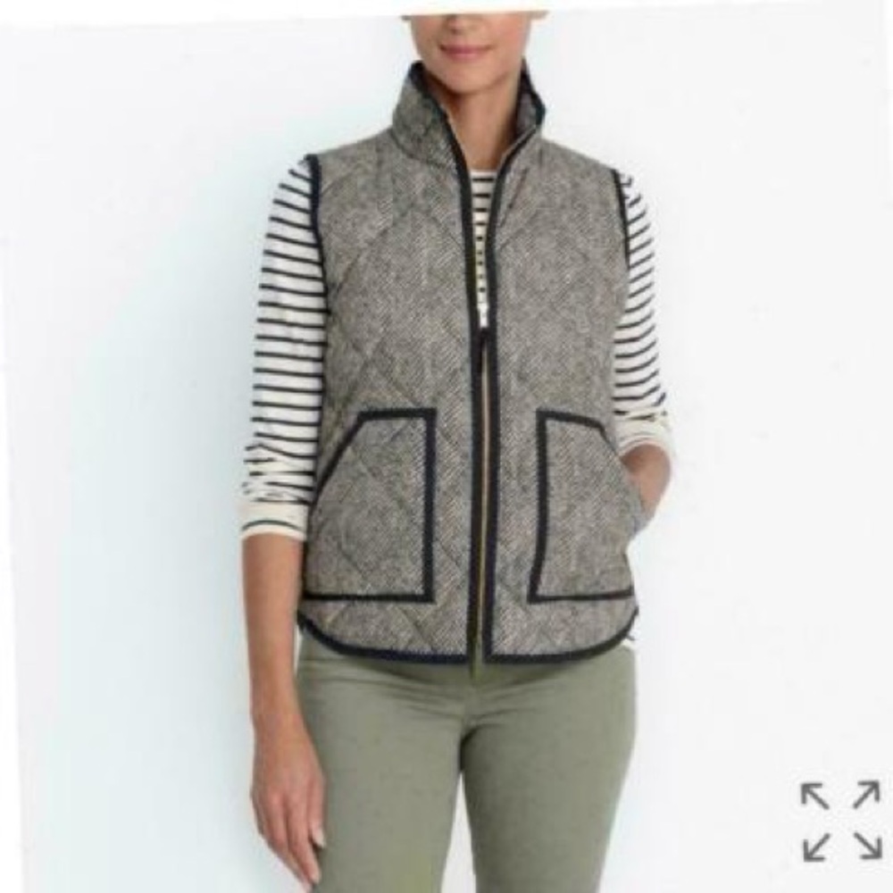 J. Crew Quilted Down Puffer Vest Herringbone Black Cream - Picture 4 of 4